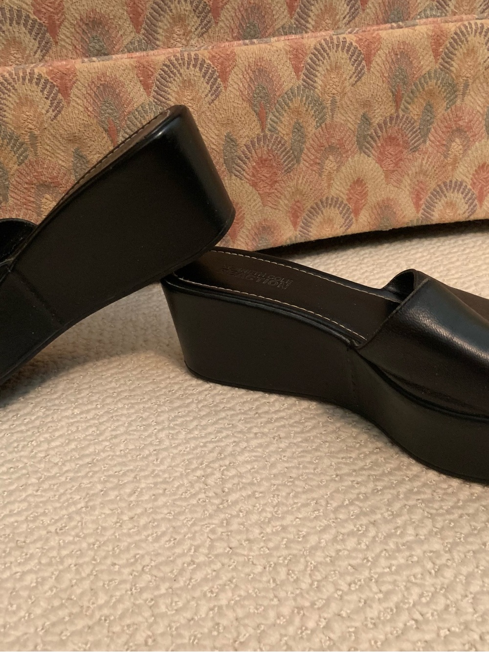 Kenneth Cole Reaction Black Leather Slide Wedge Sandals - Women - Picture 5 of 6